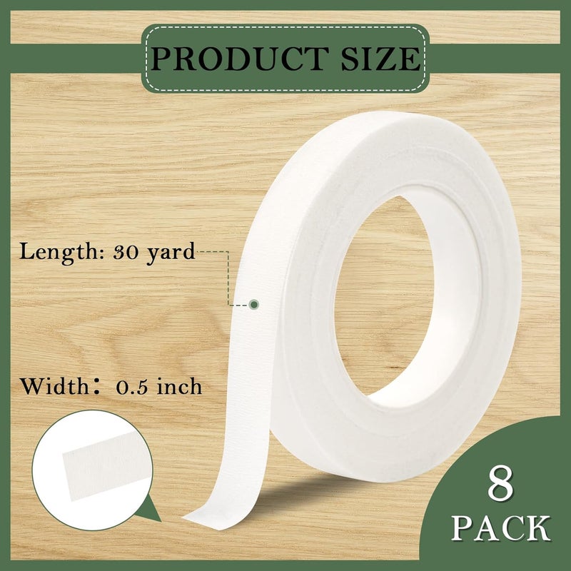 Coidea 8 Rolls Floral Tape, 1/2" Wide Flower Tape, White Floral Tape for Fresh Flowers, Adhesive Florist Tape for Floral Crafts, Bouquet Floral Arranging Stem Wrapping, Wedding Bouquet, 30Yard - Image 2